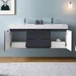 Valencia 60" Dark Slate Gray Wall Hung Double Sink Modern Bathroom Vanity