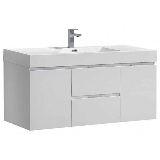 Fresca Valencia 48" Glossy White Wall Hung Modern Bathroom Vanity