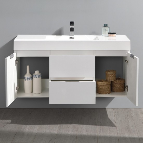 Fresca Valencia 48" Glossy White Wall Hung Modern Bathroom Vanity