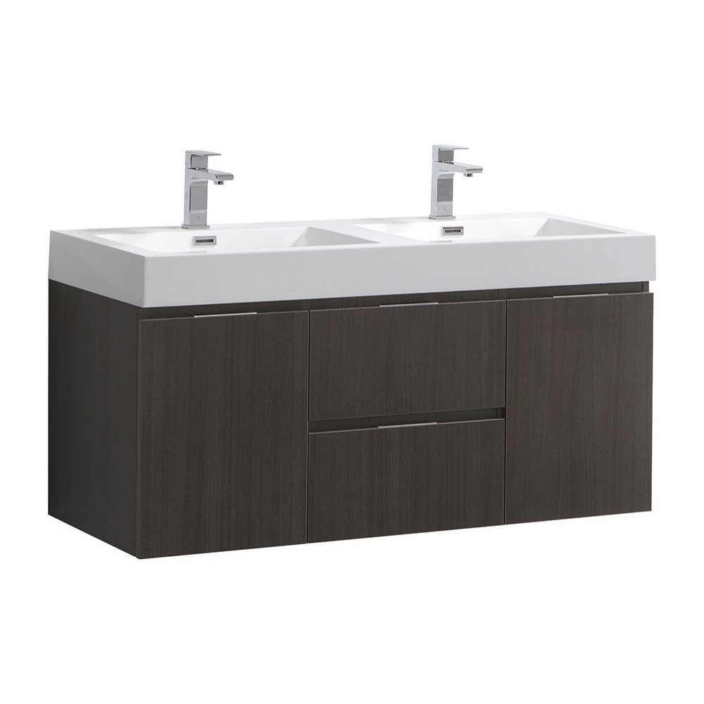 Fresca Valencia 48" Gray Oak Wall Hung Double Sink Modern Bathroom Vanity