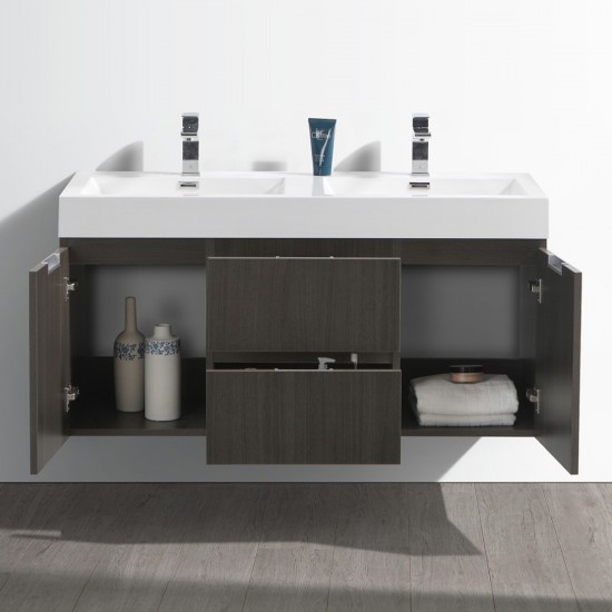 Fresca Valencia 48" Gray Oak Wall Hung Double Sink Modern Bathroom Vanity