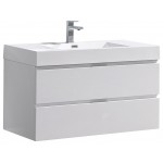 Fresca Valencia 40" Glossy White Wall Hung Modern Bathroom Vanity