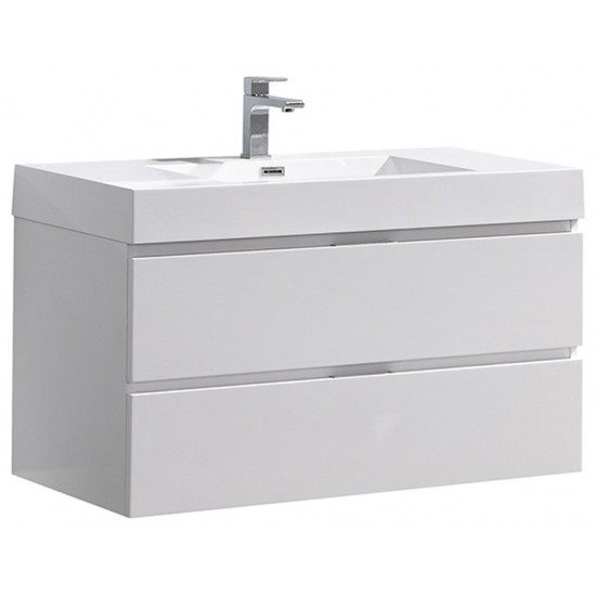 Fresca Valencia 40" Glossy White Wall Hung Modern Bathroom Vanity