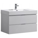 Fresca Valencia 36" Glossy White Wall Hung Modern Bathroom Vanity