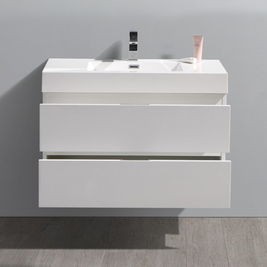 Fresca Valencia 36" Glossy White Wall Hung Modern Bathroom Vanity