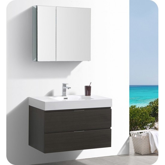 Fresca Valencia 36" Gray Oak Wall Hung Modern Bathroom Vanity