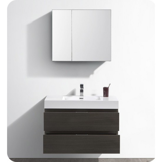 Fresca Valencia 36" Gray Oak Wall Hung Modern Bathroom Vanity