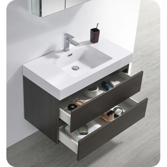 Fresca Valencia 36" Gray Oak Wall Hung Modern Bathroom Vanity