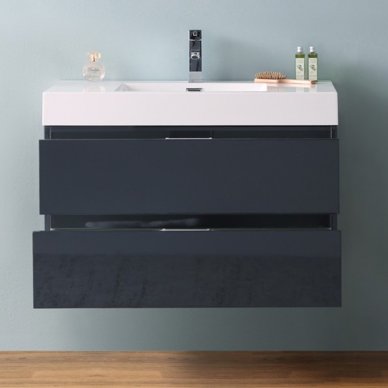 Fresca Valencia 36" Dark Slate Gray Wall Hung Modern Bathroom Vanity