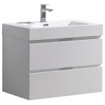 Fresca Valencia 30" Glossy White Wall Hung Modern Bathroom Vanity