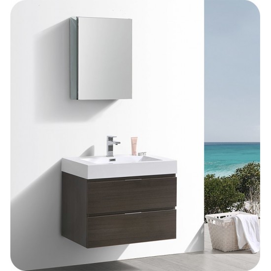 Fresca Valencia 30" Gray Oak Wall Hung Modern Bathroom Vanity