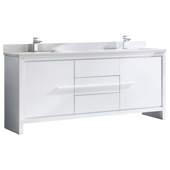 Fresca Allier 72" White Modern Double Sink Bathroom Cabinet w/ Top & Sinks