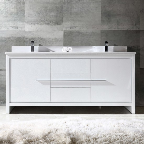 Fresca Allier 72" White Modern Double Sink Bathroom Cabinet w/ Top & Sinks
