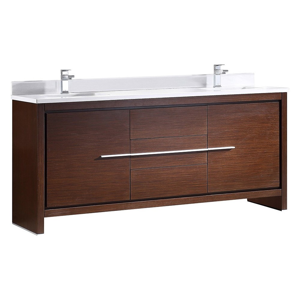 Fresca Allier 72" Wenge Brown Modern Double Sink Bathroom Cabinet w/ Top & Sinks