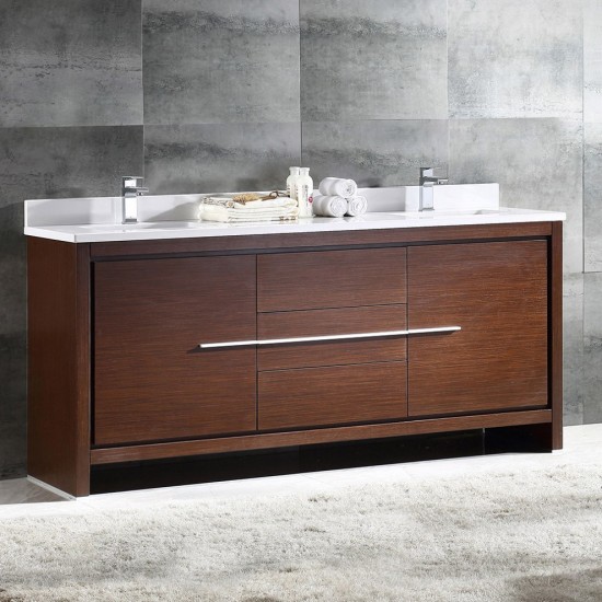 Fresca Allier 72" Wenge Brown Modern Double Sink Bathroom Cabinet w/ Top & Sinks