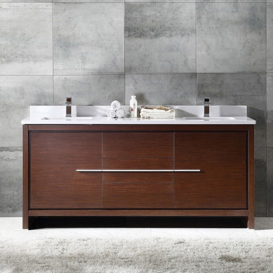 Fresca Allier 72" Wenge Brown Modern Double Sink Bathroom Cabinet w/ Top & Sinks