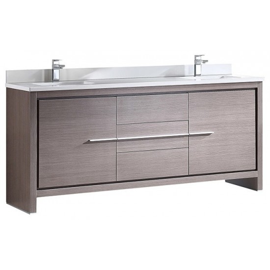 Fresca Allier 72" Gray Oak Modern Double Sink Bathroom Cabinet w/ Top & Sinks