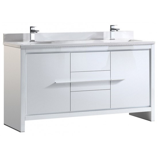 Fresca Allier 60" White Modern Double Sink Bathroom Cabinet w/ Top & Sinks