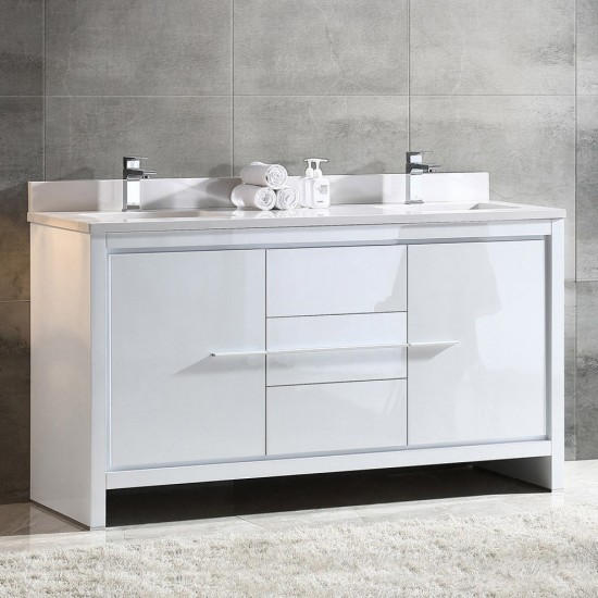 Fresca Allier 60" White Modern Double Sink Bathroom Cabinet w/ Top & Sinks