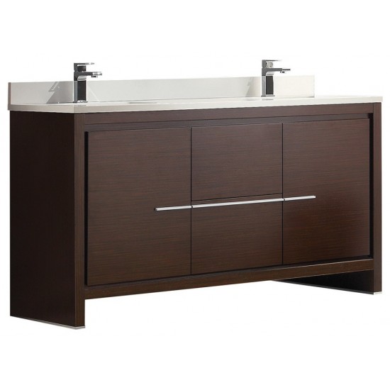 Fresca Allier 60" Wenge Brown Modern Double Sink Bathroom Cabinet w/ Top & Sinks