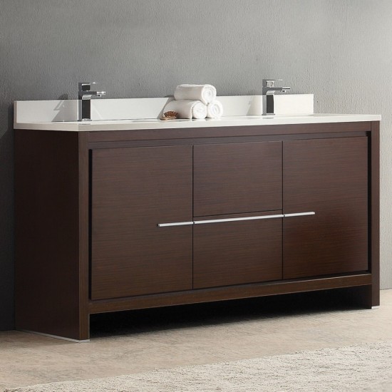 Fresca Allier 60" Wenge Brown Modern Double Sink Bathroom Cabinet w/ Top & Sinks