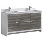 Allier Rio 60" Ash Gray Double Sink Modern Bathroom Cabinet w/ Top & Sinks