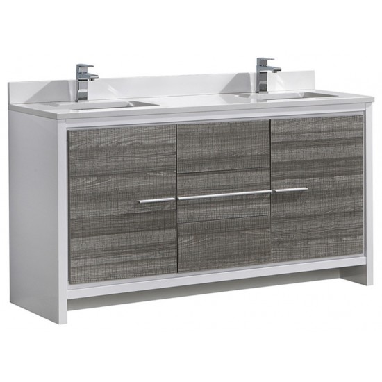 Allier Rio 60" Ash Gray Double Sink Modern Bathroom Cabinet w/ Top & Sinks