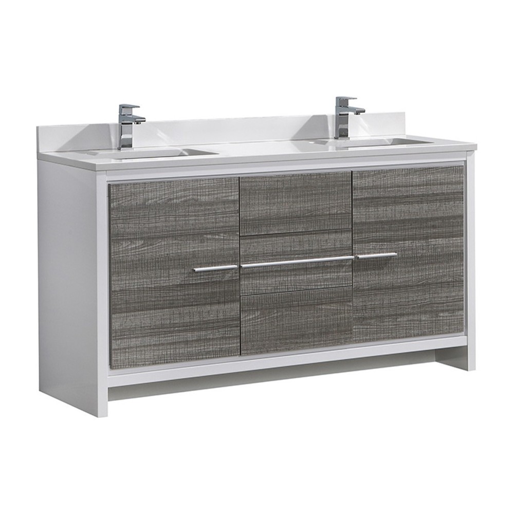 Allier Rio 60" Ash Gray Double Sink Modern Bathroom Cabinet w/ Top & Sinks