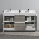 Allier Rio 60" Ash Gray Double Sink Modern Bathroom Cabinet w/ Top & Sinks