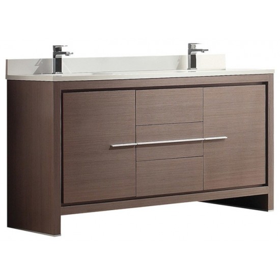 Fresca Allier 60" Gray Oak Modern Double Sink Bathroom Cabinet w/ Top & Sinks