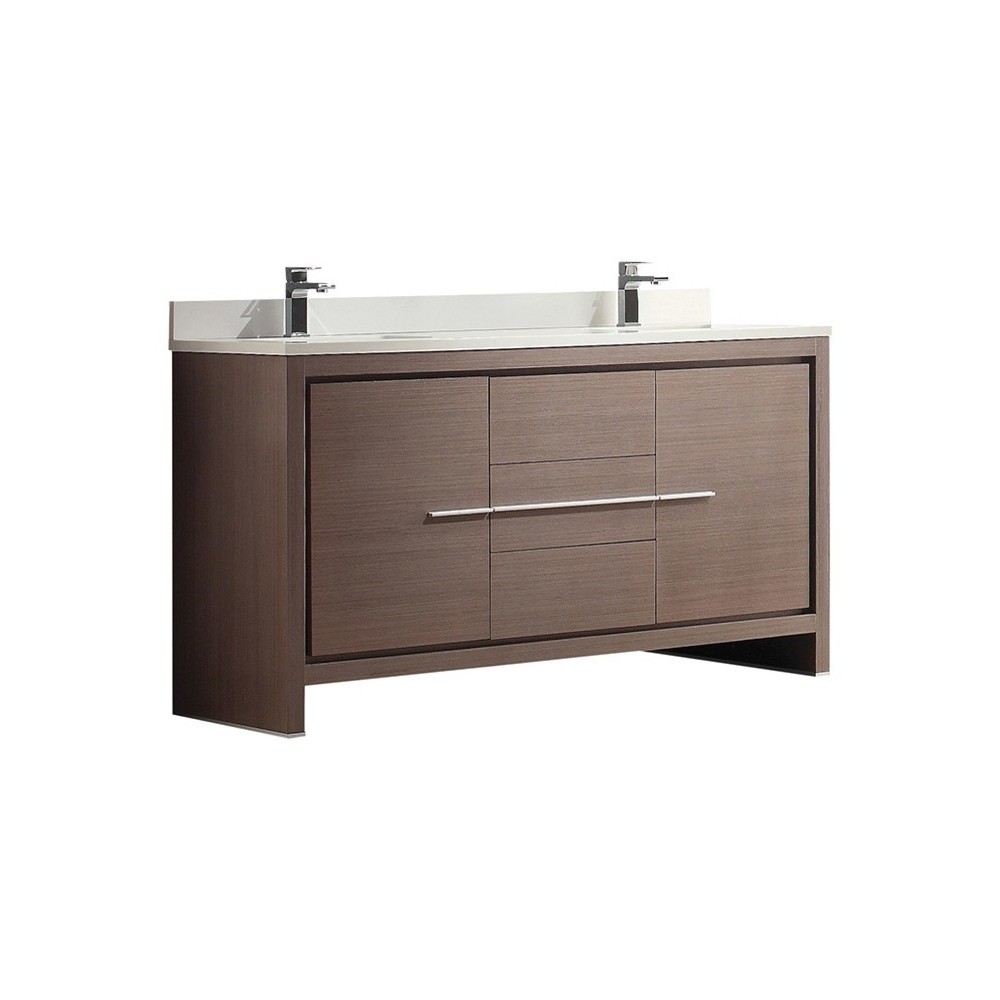 Fresca Allier 60" Gray Oak Modern Double Sink Bathroom Cabinet w/ Top & Sinks