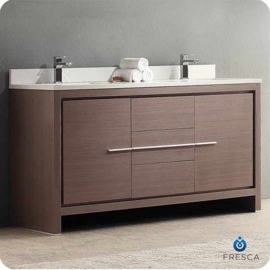 Fresca Allier 60" Gray Oak Modern Double Sink Bathroom Cabinet w/ Top & Sinks