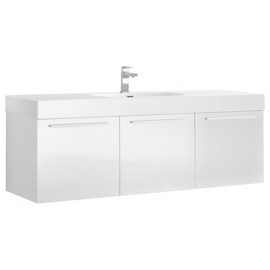 Vista 60" White Wall Hung Single Sink Modern Bathroom Cabinet w/ Integrated Sink