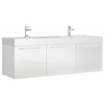 Vista 60" White Wall Hung Double Sink Modern Bathroom Cabinet w/ Integrated Sink