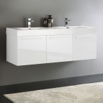 Vista 60" White Wall Hung Double Sink Modern Bathroom Cabinet w/ Integrated Sink