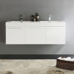 Vista 60" White Wall Hung Double Sink Modern Bathroom Cabinet w/ Integrated Sink