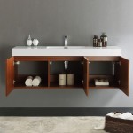 Vista 60" Teak Wall Hung Single Sink Modern Bathroom Cabinet w/ Integrated Sink