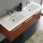 Vista 60" Teak Wall Hung Double Sink Modern Bathroom Cabinet w/ Integrated Sink