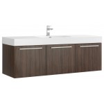 Vista 60 Walnut Wall Hung Single Sink Modern Bathroom Cabinet w/ Integrated Sink