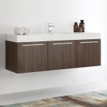 Vista 60 Walnut Wall Hung Single Sink Modern Bathroom Cabinet w/ Integrated Sink