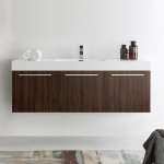 Vista 60 Walnut Wall Hung Single Sink Modern Bathroom Cabinet w/ Integrated Sink