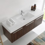 Vista 60 Walnut Wall Hung Single Sink Modern Bathroom Cabinet w/ Integrated Sink