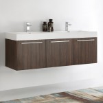 Vista 60 Walnut Wall Hung Double Sink Modern Bathroom Cabinet w/ Integrated Sink