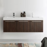 Vista 60 Walnut Wall Hung Double Sink Modern Bathroom Cabinet w/ Integrated Sink