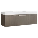 Vista 60 Gray Oak Wall Hung Single Sink Bathroom Cabinet w/ Integrated Sink