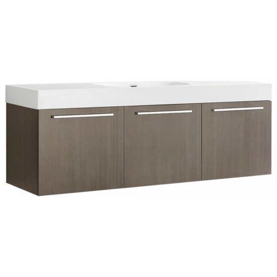 Vista 60 Gray Oak Wall Hung Single Sink Bathroom Cabinet w/ Integrated Sink