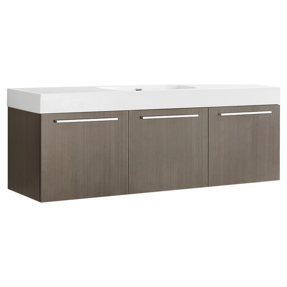 Vista 60 Gray Oak Wall Hung Single Sink Bathroom Cabinet w/ Integrated Sink Vista 60 Gray Oak Wall Hung Single Sink Bathroom Cabinet w/ Integrated Sink