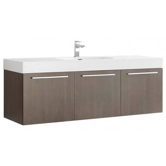 Vista 60 Gray Oak Wall Hung Single Sink Bathroom Cabinet w/ Integrated Sink