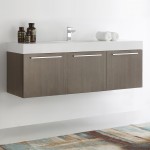 Vista 60 Gray Oak Wall Hung Single Sink Bathroom Cabinet w/ Integrated Sink