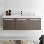 Vista 60 Gray Oak Wall Hung Single Sink Bathroom Cabinet w/ Integrated Sink